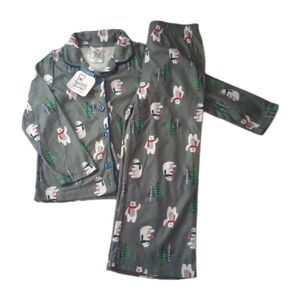 NWT Toast & Jammies Gray Polar Bear 2pc PJ Set sz XS Boys Button Up Top + Pants